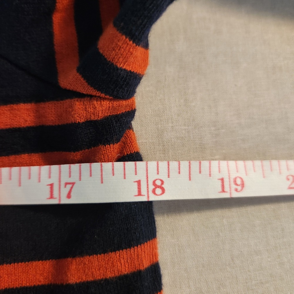 Talbots Petite Navy Blue Orange Striped Mock Neck Button Shoulder Top SP - Picture 4 of 6